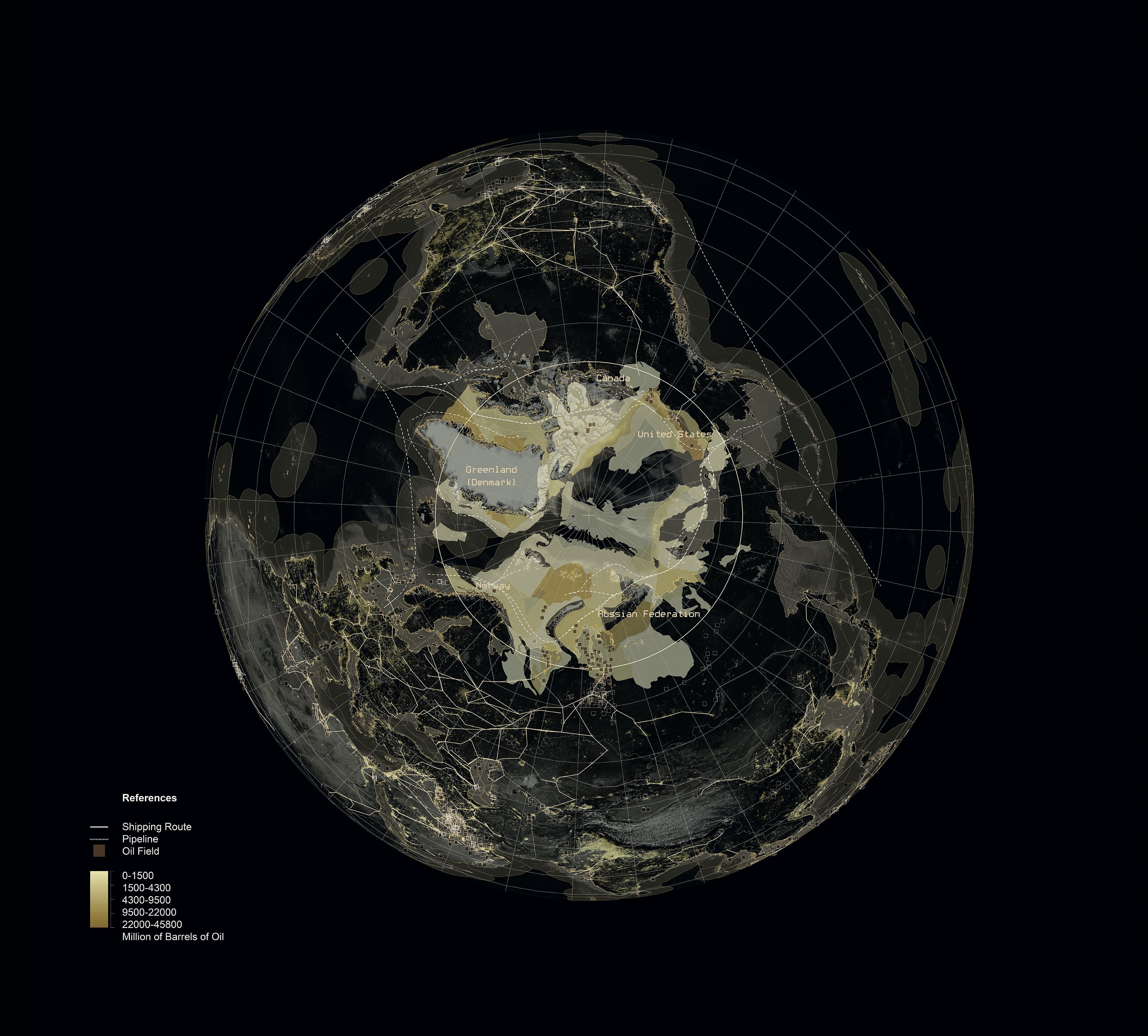 Image of the planet showing intensities of shipping and oil infrastructure